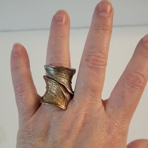 JCM Sterling Silver Leaf Ring Adjustable Size Made In Italy